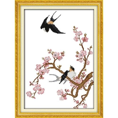 The swallow and plum cross stitch kit 14ct 11ct pre stamped canvas embroidery DIY handmade needlework