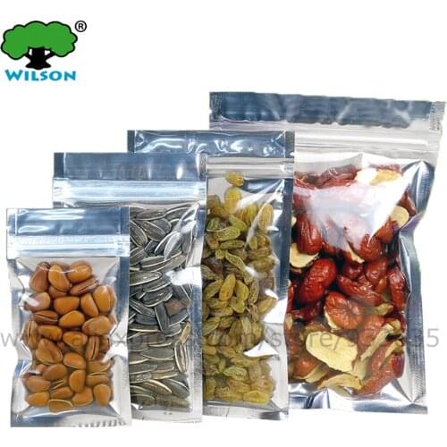 Openning 6-18 cm) Wholesale 100 -1000 Pcs Zip Lock Clear Foil Bags One Side Clear One Side Silver Color Bags For Food Storage