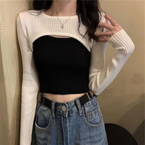 Autumn Women Knitted Sweater Women Hollow Out O-neck Cropped Sweater Pullover Crop Tops Sweaters Korea Style Streetwear Women