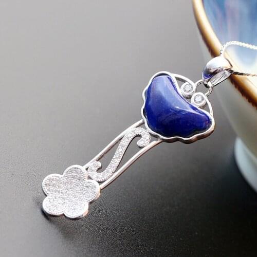 Retro Silver Wholesale Handmade Silver Pendant S925 Sterling Silver Inlaid Natural Lapis Lazuli Pendant Fashion Men And Women