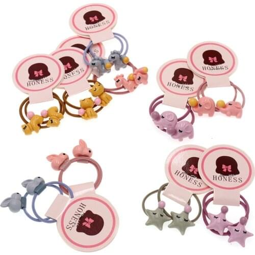 2PCS Cute Cartoon Korean Animal Little Girls Elastic Hair Bands Star Rabbit Elephant Ponytail Holder Scrunchies Hair Tie Rope