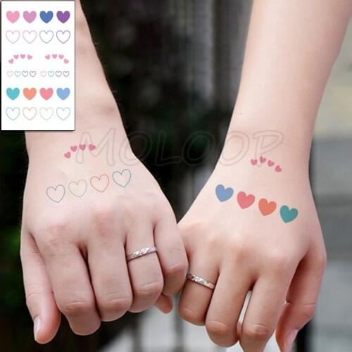 Colorfull Love Heart Tattoo Stickers Cute Sweet Small Body Art Temporary Fake Tattoo for Woman Kids 105*60 Mm