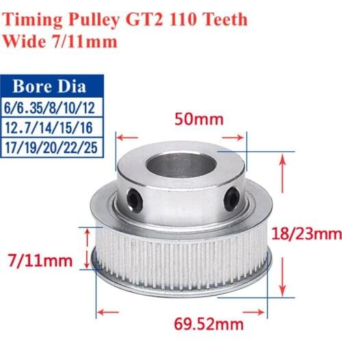 GT2 timing pulley 110teeth 7/11mm wide 5/6/6.35/8 mm bore for 7/10mm wide belt