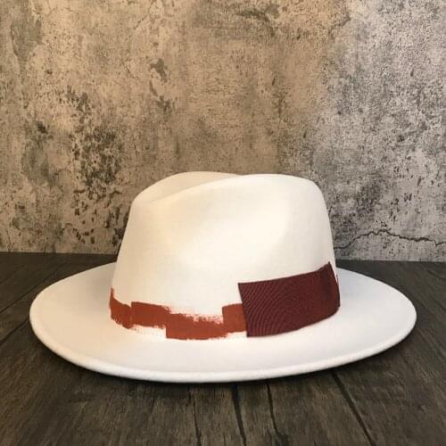 100% Wool Women Men White Fedora Hat Flet Wide Brim Jazz Hat Lady Church Hat Size 56-58CM