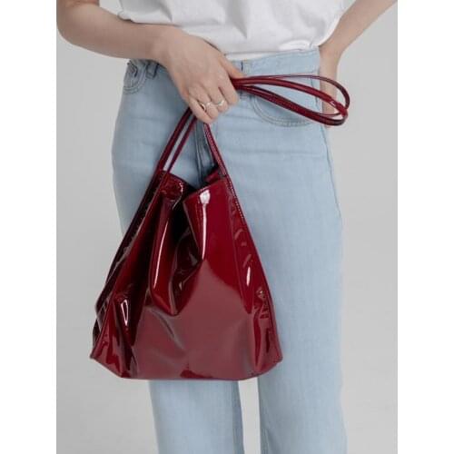 Large Capacity Retro Women Shopping Bag Soft Patent Leather Ladies Shoulder Bags Fashion Solid Color Female Casual Tote Handbags