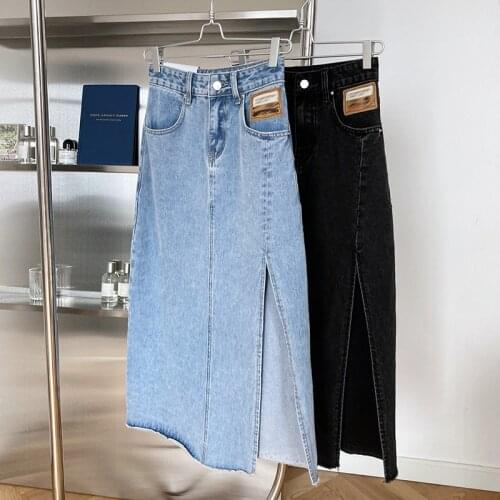 Jeans Skirt Women High Waist Sexy Vintage Ladies A-Line Maxi Cotton Spring Summer Elegant Female Long Denim Skirt Vestido