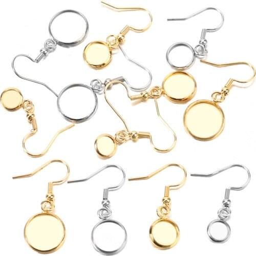 10pcs Gold Color Stainless Steel Earrings Hooks Clasps Blank Base 6 8 10 12mm 14mm Cabochon Settings Craft Supplies for Jewelry