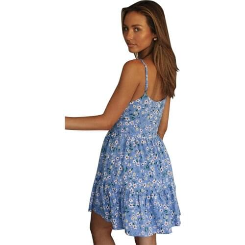 Women Summer Floral Backless Bodycon Dress Sexy Mini Dresses Vintage Ladies Halter Neck Women Beach Holiday Dresses Party D30