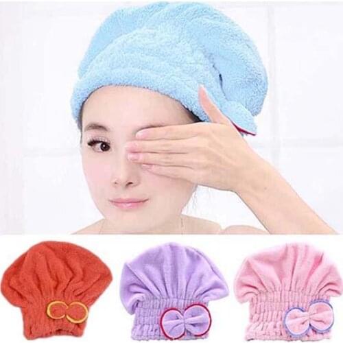 Womens Hair Drying Hat Spa Towel Turban Cap Cute Bowknot Soft Velvet Micro-fiber Absorbent Shower Cap Quickly Dry Hair Hat