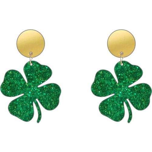 Acrylic Green glitter Lucky Clover Stud Earring for 2121 Woman
