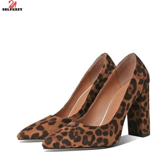 SKLFGXZY Brand New European Style Women Sexy Suede High Heels Pointed Womens Shoes Party Leopard Grain Pumps