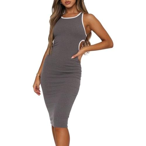 Hollow Back Dress Women Summer Party Sexy Clubwear Dresses 2021 Round Neck Sleeveless Bodycon Mini Dress Streetwear Outfits