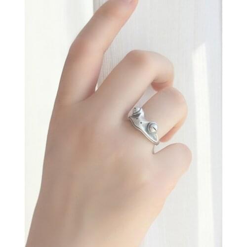 Retro Frog Ring For Women Art Design Opening Adjustable Unisex Ring Silver Gift Alloy Frog Big Eye Fashion Ring Gift Jewelry