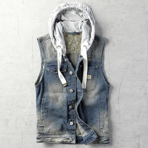 Vinatge Summer Denim Vest Hooded Thin Fashion Slim Fit Spring Summer Sleeveless Waistcoat Hooded Vest Coats For Men Streetwear