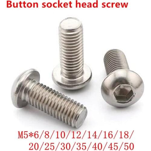10Pcs M5 Bolt A2-70 Button Head Socket Screw Bolt SUS 304 Stainless Steel M5*6/8/10/12/14/16/18/20/25/30/35/40/45/50mm
