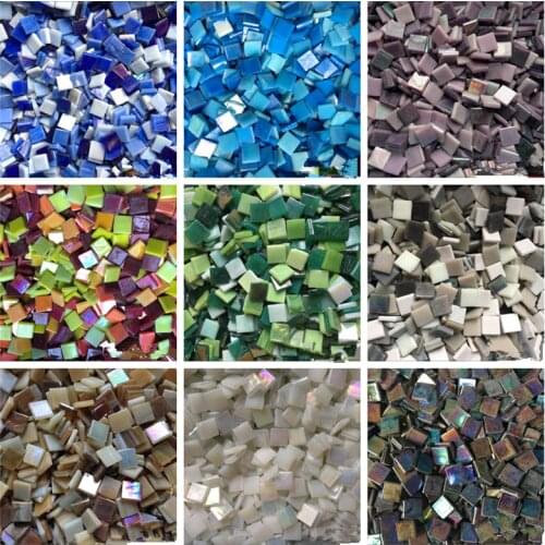 100g Magic Colors 15 X 15mm Square Glass Mosaic Tiles for DIY Crafts Supplier Laser Crystal Glass Tile Creative Art Material