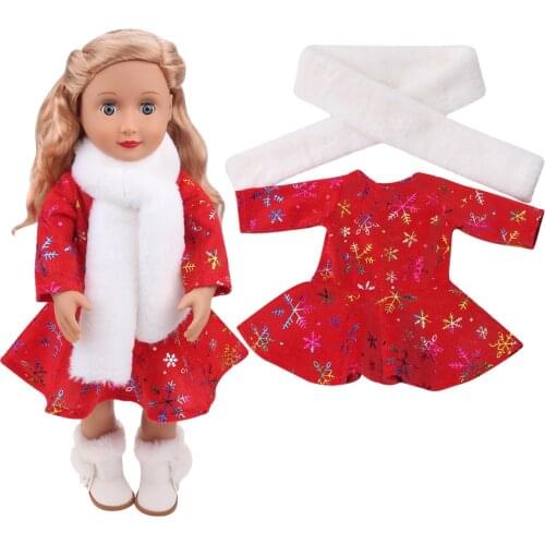18 Inch American Doll Girls Clothes New Year Lucky Red Snowflake Suit Dress Born Baby Toy Accessories Fit 43 Cm Boy Dolls c739