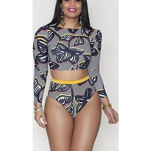 2021 High Waist Womens Swimsuit Long Sleeve Beach Swimwear Ladies Two Piece Bikini Suit Summer Bathing Suit Biquini Beachwear