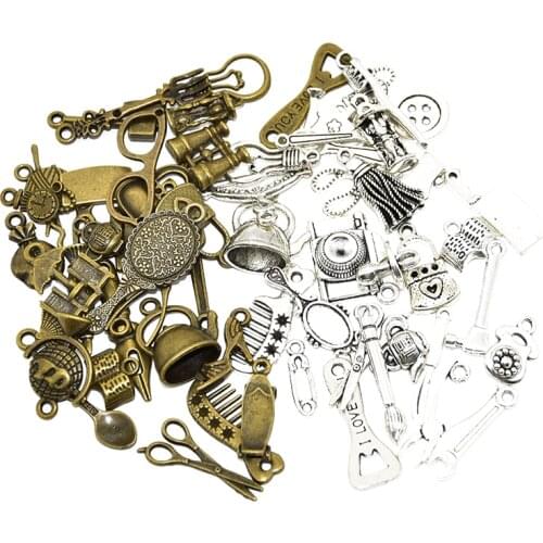 30pcs Wholesale Vintage Daily Necessities Charms Zinc Alloy Metal Mixed Pendants For DIY Handmade Jewelry Accessories Making