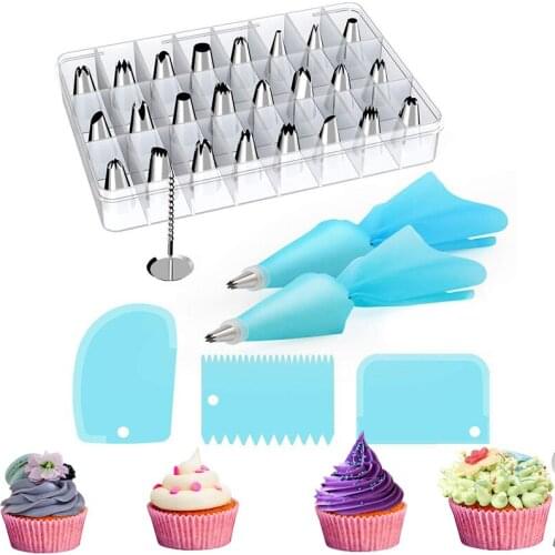 32 Pcs Cake Decorating Tool Supplies Kit With Numbered Icing Tips Pastry Bags Icing Smoothers Flower Nail Reusable Coupler