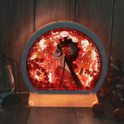 3D Light And Shadow Paper Carved lamp ancient Chinese Style Opera Silhouette Handmade Small Night Light Peking Opera