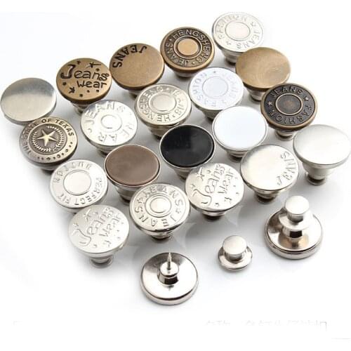 5pcs Snap Fastener Metal Pants Buttons Clothing Jeans Perfect Fit Adjust Button Self Increase Reduce Waist 17mm Free Nail Sewing