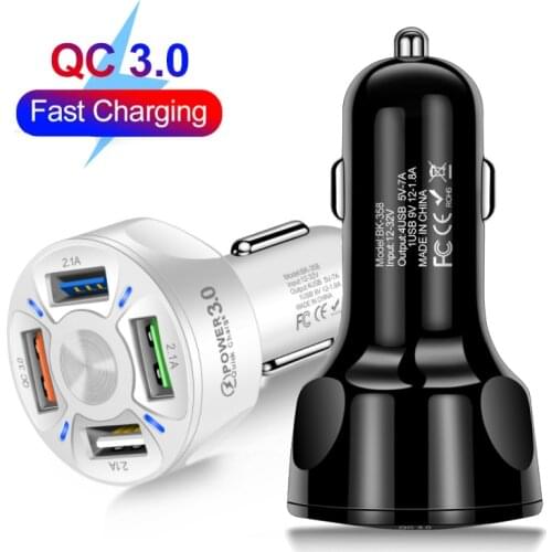 2.1A QC3.0 4 USB Car phone Charger 12-32V Car Adapter Socket Quick Car Phone Charger With LED Light For iPhone Phone Accessories