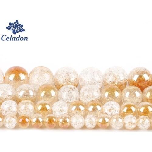 6/8/10/12mm One Side Plated Champagne Cracked Crystal Natural Stone Beads For Jewelry Making DIY Bracelet Necklace