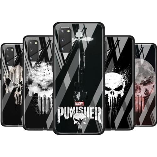 Marvel Punisher Skull Tempered Glass Cover For Samsung Galaxy S20 S10 S9 S8 S10E FE Ultra Plus Lite 5G Phone Case