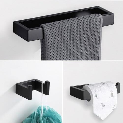 Black Bathroom Hardware Set 304 Stainless Steel Towel Holder Paper Holder Robe Hook