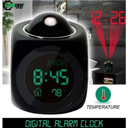 Digital Alarm Clock LED Projector Temperature Thermometer Desk Time Date Display Projection Calendar USB Charger Table Clock