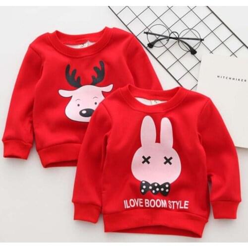 Baby clothes infant red velvet sweatshirt cartoon T shirt toddler spring warm jacket baby girls boys plush inside pullovers