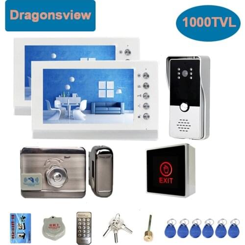 Dragonsview 7 Inch Video Door Phone 4 Wire Dual Way Intercom System with Electronic Lock 2 Monitors 1 Outdoor Station