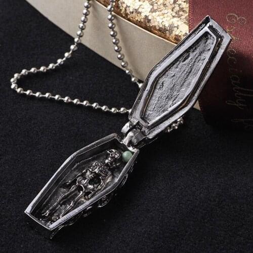 Gothic Cross Stainless Steel Coffin Necklace Women Men Skull Necklaces Skeleton Collier Femme Collares De Moda