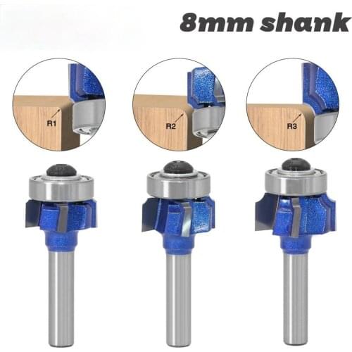 1PC8mm Shank High Quality Woodworking Milling Cutter R1mm R2mm R3mm Trimming Knife Edge Trimmer 4 Teeth Wood Router Bit
