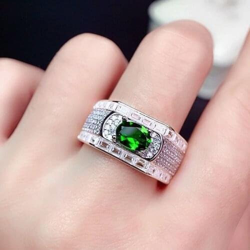 Personality Fashion Shiny Green Oval Natural Zircon Ring for Men Party Jewelry