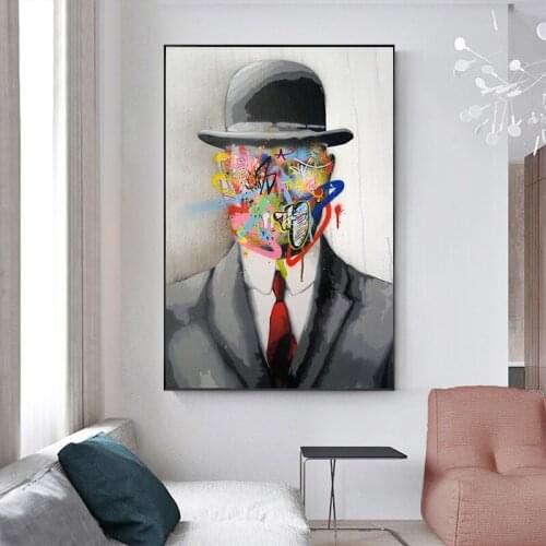 Rene Magritte Famous Painting Son of Man Graffiti Art Posters and Prints Art Canvas Paintings Street Art for Home Decor