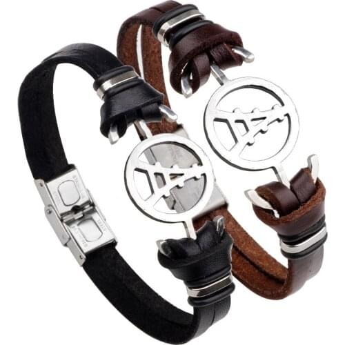 Round Stainless Steel New Design Vintage Fashion Cuff Bangle Retro Leather Bracelets Women Men Jewelry Accessories