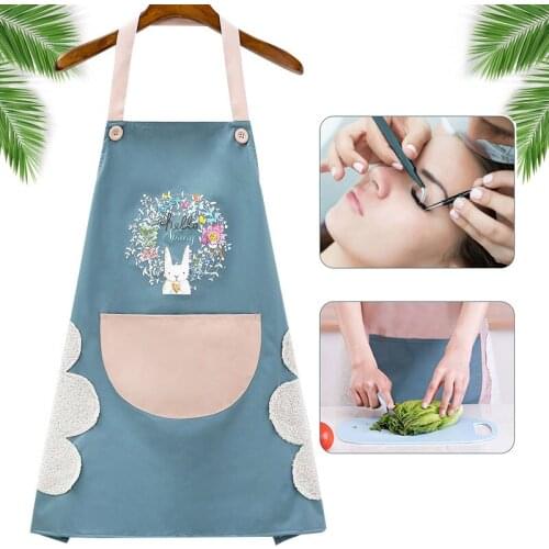 Kitchen Apron Waterproof Oil-Proof Apron For Woman Adjustable Household Cooking Bib With Pocket Hand-Wiping Clean Tool Accessory