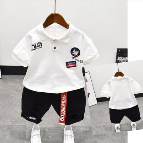 Summer Baby Boys Kids Clothing Sets White Lapel T-Shirt + Shorts Cotton Outifts Toddler Boys Clothes Set 2T-7T