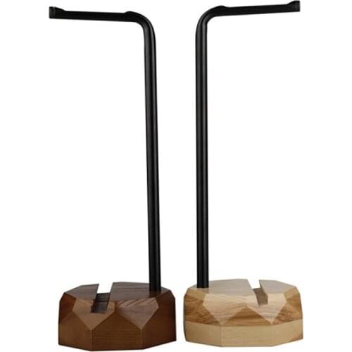 Metal Headphones Stand Holder, Headphones Display Rack with Solid Wood Base, Compatible with Gaming Headsets, Wireless Headphone