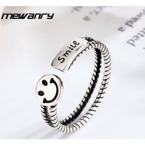 Mewanry 925 Sterling Silver Couples Rings Trend Punk Hip Hop Vintage Double Twist Smiley Party Jewelry Birthday Gifts for Women