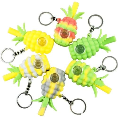 Pineapple Shape Design Smoking Pipe with Glass Bowl Portable Hand Pipe Tobacco Pipe with Keychain