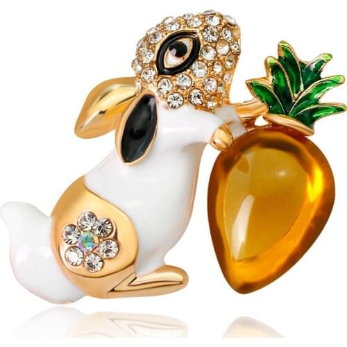 Fashion Cartoon Rabbit Brooches Pin Cute Animal Alloy Crystal Brooch for Women Dress Scarf Pins Jewelry Accessory Designs AG198