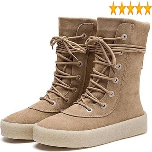 Cow Fashion Suede Men Leather Desert Lace Up Casual Mid-Calf Boots Luxury Brand Winter Booties Flats Footwear