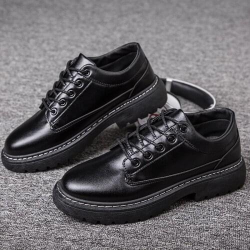Fashion brand mens shoes spring 2020 new casual black lace simple thick bottom tooling shoes waterproof non-slip wear-resistant