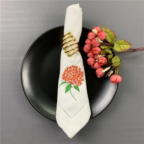 Set of 12 Fashion Wedding Napkins white Hemstitched linen Table Napkin with Color Embroidered Floral Dinner Napkins 18x18-inch