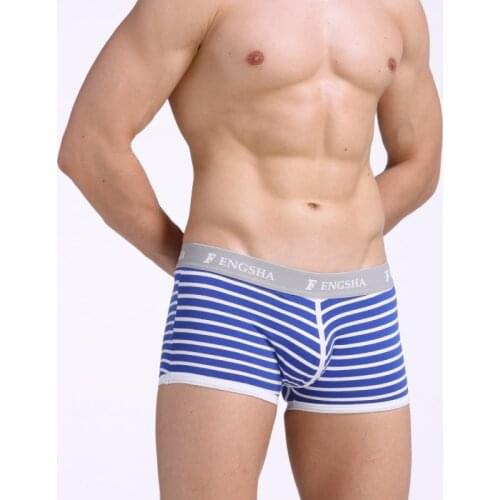 Mens Underwear Striped Printed Navy Fitness Cotton Breathable Belly Holding U-pouch Bag Pusy Up Boxers