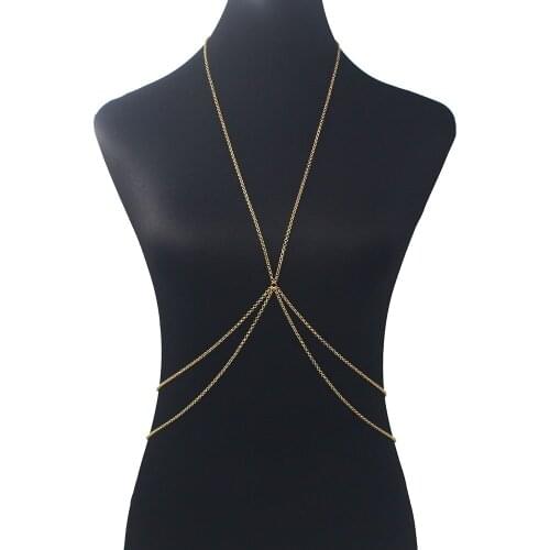 Newest Fashion Gold Color Bikini Crossover Waist Belly Harness Body Chain Necklace Women Jewelry