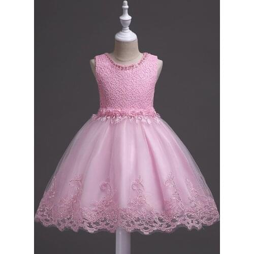 2021 Spring and Summer New Girls Princess Dress Dress Skirt Hand-stitched Bead Flower Girl Dress Wedding Childrens Clothing